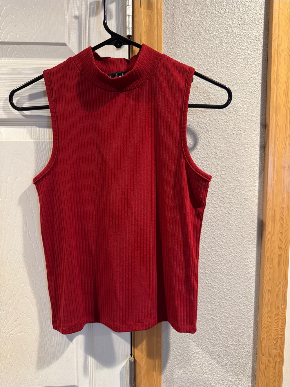 Derek Heart Ribbed Mock Neck Sleeveless Tank - Red